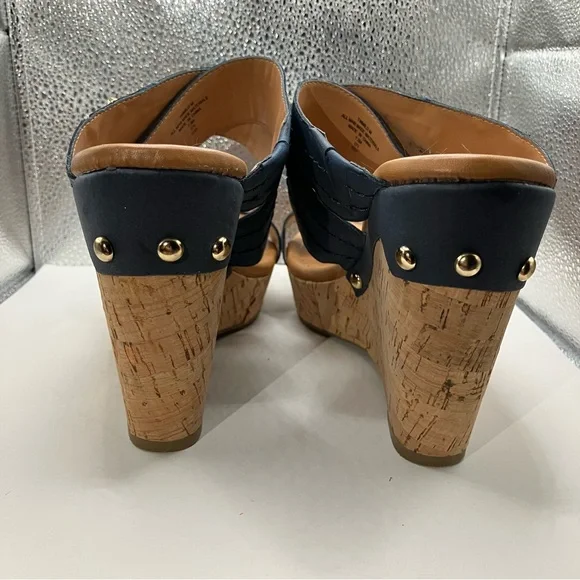 Tommy Hilfiger Navy Blue Mili Cork Wedge Sandal Size 7.5 - Picture 5 of 16